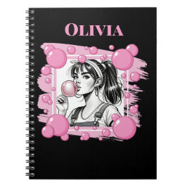 Cute Girl & PBubble,Tecknad Roligt,Black & White A Anteckningsbok