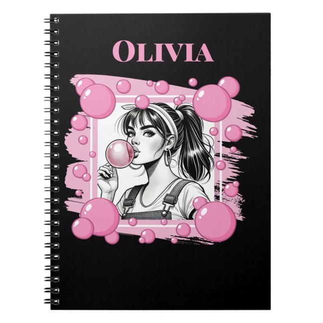 Cute Girl & PBubble,Tecknad Roligt,Black & White A Anteckningsbok (Framsidan)