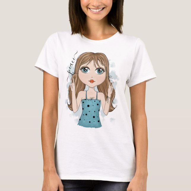 Cute Girl Peace Graphic Illustration Peace T Shirt (Framsida)