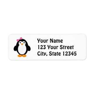 Cute Girl Penguin Returadress Etikett