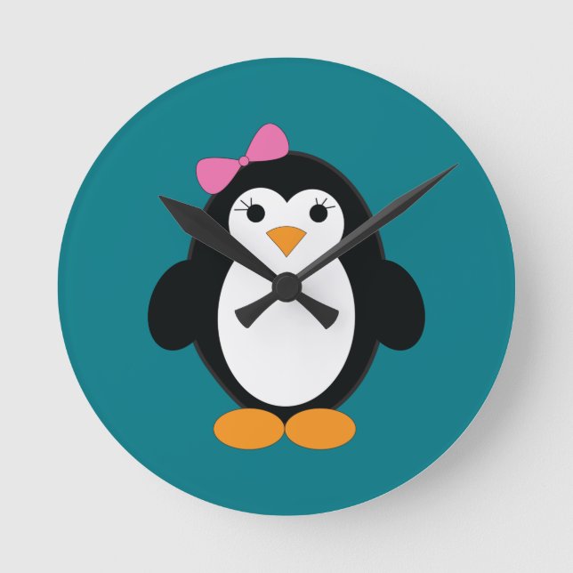 Cute Girl Penguin Rund Klocka (Framsida)