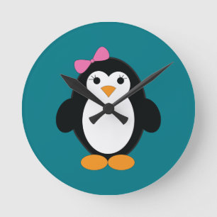Cute Girl Penguin Rund Klocka