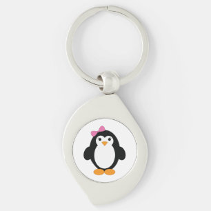 Cute Girl Penguin Swirl Silverfärgad Nyckelring