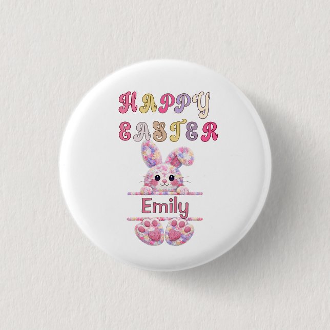 Cute Girl Personalize Happy Easter Bunny Knapp (Framsida)
