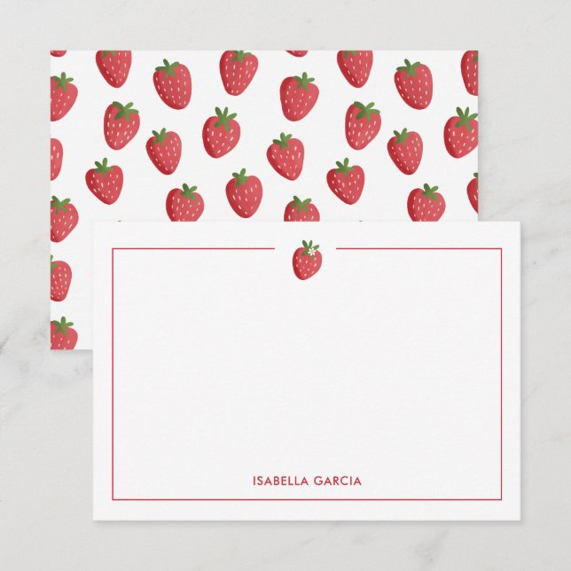 Cute Girl Pink Strawberry Personalized Note Card (Fram/baksida)