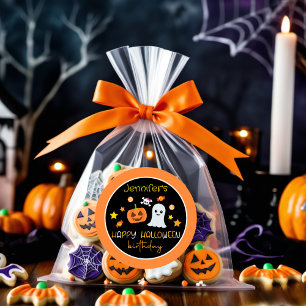 Cute Girl Pumpkin Ghost Happy halloween Birthday Runt Klistermärke