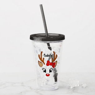 Cute Girl Reindeer Ansikte Acrylic Tumbler Take Away Mugg