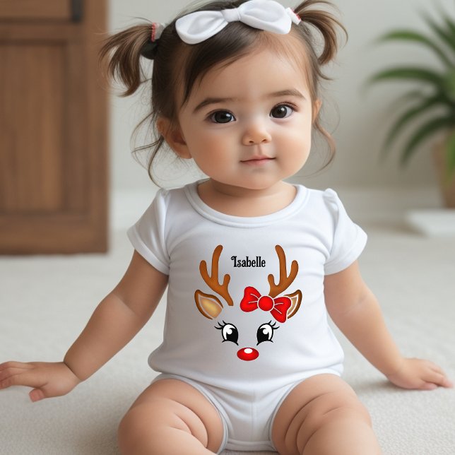 Cute Girl Reindeer Ansikte Baby Bodykostym T Shirt (Skapare uppladdad)