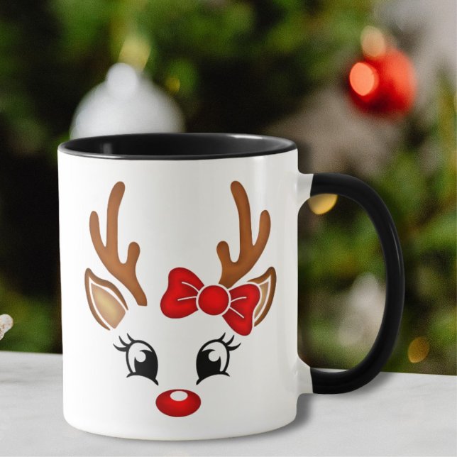 Cute Girl Reindeer Ansikte Coffee Mugg (Skapare uppladdad)