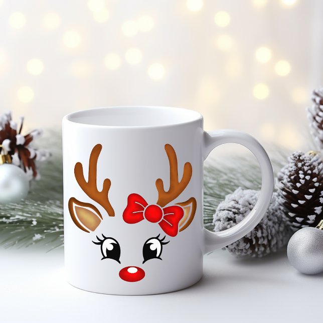 Cute Girl Reindeer Ansikte Kaffemugg (Skapare uppladdad)