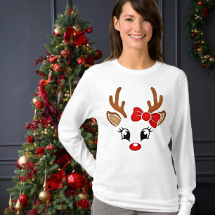 Cute Girl Reindeer Ansikte Långärmad T Shirt