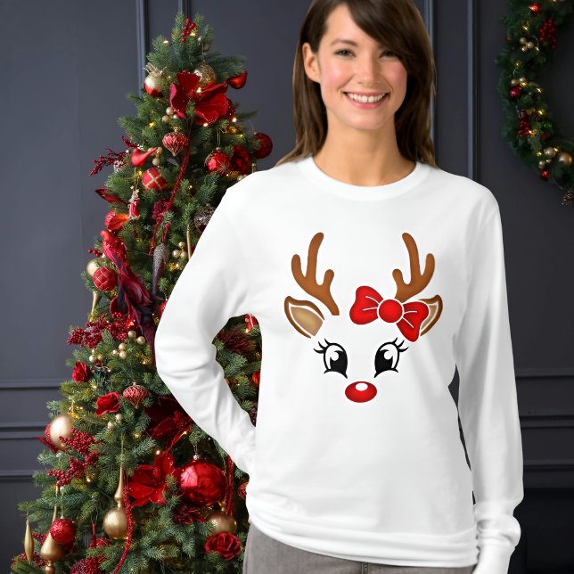 Cute Girl Reindeer Ansikte Långärmad T Shirt (Skapare uppladdad)