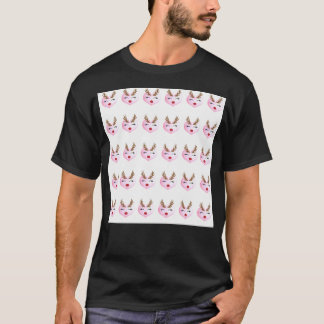 Cute Girl Reindeer Ansikte på Rosa Heart Backgroun T Shirt