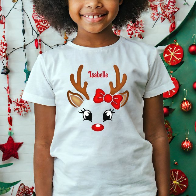 Cute Girl Reindeer Ansikte T-Shirt (Skapare uppladdad)