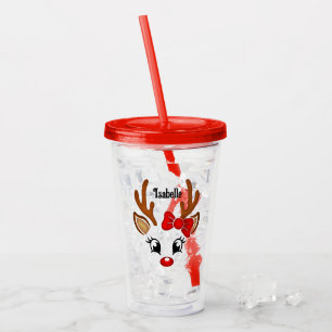 Cute Girl Reindeer Ansikte Take Away Mugg