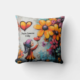 Cute Girl Retro Blommigt inspirationstjänst Kudde