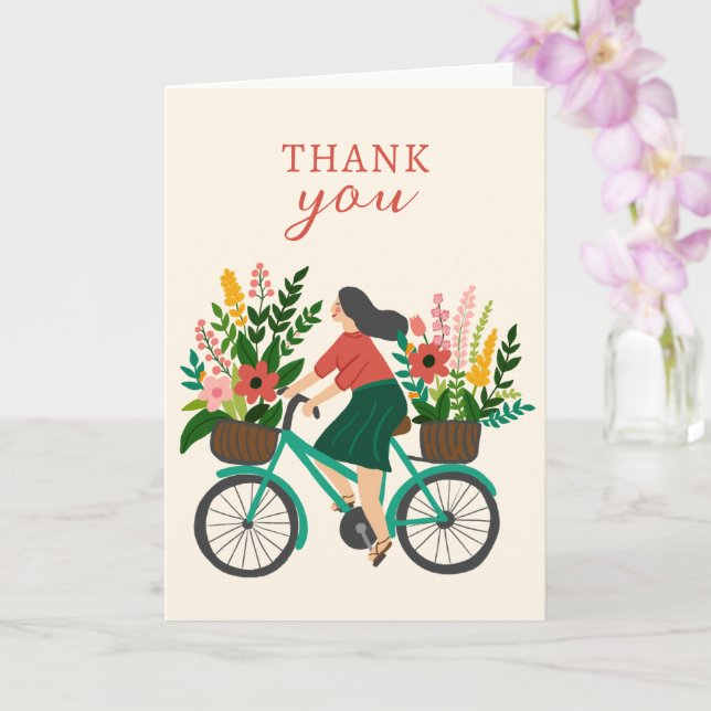Cute Girl Riding Bicycle w Flowers TACK Kort (Orkide)