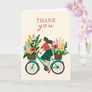 Cute Girl Riding Bicycle w Flowers TACK Kort