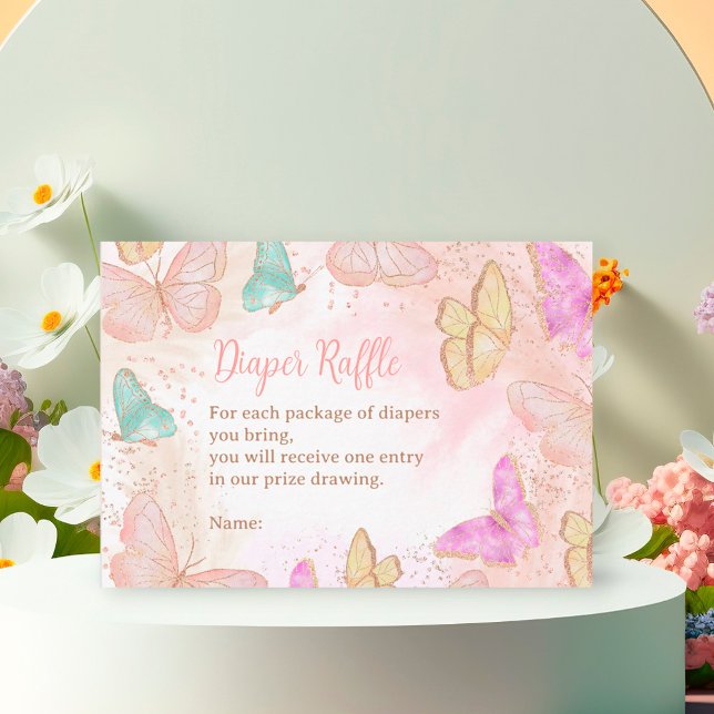 Cute Girl rosa a Little butterfly diaper raffle Tilläggskort (Skapare uppladdad)