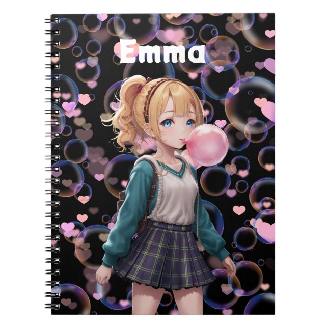 Cute Girl, Rosa Bubble Gum Bubble, Personlig Anteckningsbok (Framsidan)