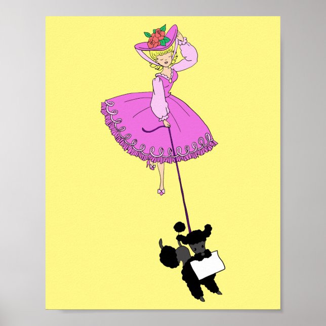 Cute Girl Rosa Dress Black pudel original tecknad Poster (Framsidan)