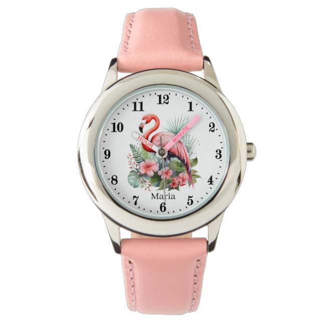 Cute Girl rosa flamingo add namn Armbandsur (Framsida)