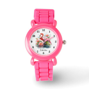 Cute Girl rosa flamingo add namn Armbandsur