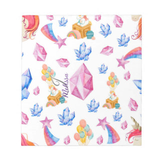 Cute Girl Rosa Rainbow Star Monogram Unicorn Anteckningsblock