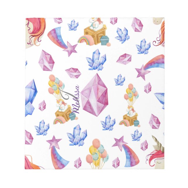 Cute Girl Rosa Rainbow Star Monogram Unicorn Anteckningsblock (Framsida)