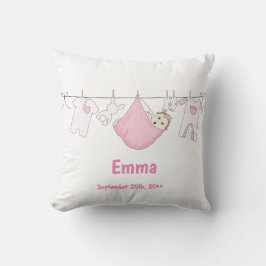 Cute Girl Rosa Tvätt Clothesline Baby Namn Kudde