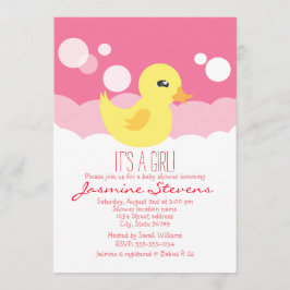 Cute Girl Rubber Ducky Baby Shower Inbjudningar