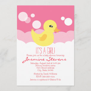 Cute Girl Rubber Ducky Baby Shower Inbjudningar