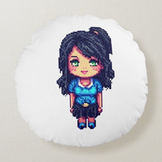 Cute Girl Rund Kudde (Framsidan)