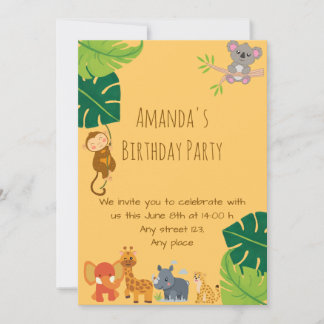 Cute Girl Safari Birthday Party Invitation Inbjudningar