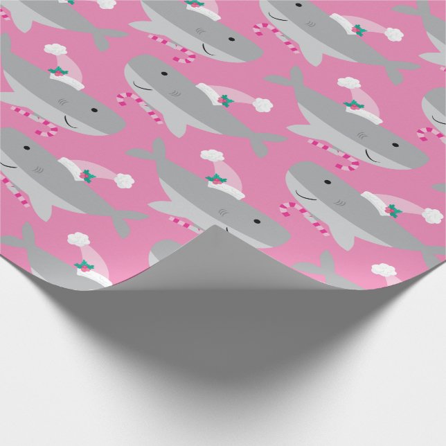 Cute Girl Santa Shark Wrapping Papper Presentpapper (Hörn)