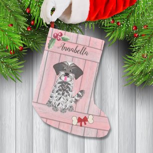 Cute Girl Shih Tzu Rosa Wooden Fence Monogram Liten Julstrumpa