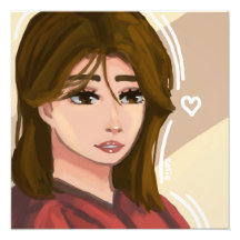 Cute Girl Simple Background Handdragen Digital Art