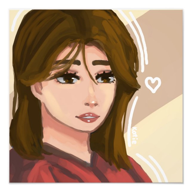 Cute Girl Simple Background Handdragen Digital Art Fototryck (Framsidan)