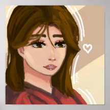 Cute Girl Simple Background Handdragen Digital Art