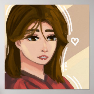 Cute Girl Simple Background Handdragen Digital Art Poster