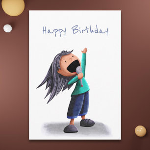 Cute Girl Singing Birthday Kort