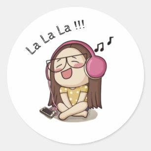 Cute Girl Singing Sticker Runt Klistermärke