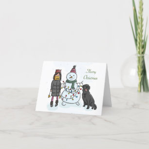 Cute Girl, Snögubbe och Hund julkort Helgkort