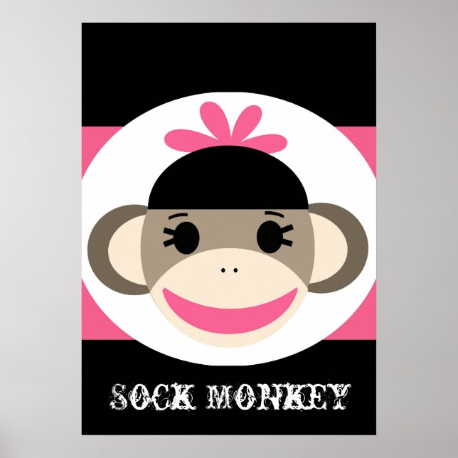 Cute Girl Sock monkey Black Rosa Rand Poster (Framsidan)