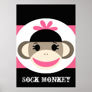 Cute Girl Sock monkey Black Rosa Rand Poster