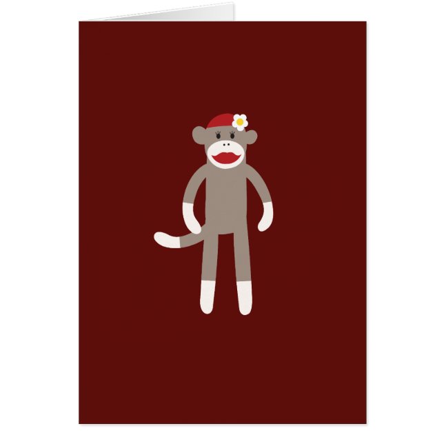 Cute Girl Sock monkey på Red Hälsningskort (Framsidan)