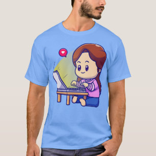 Cute Girl som arbetar på Tecknaden för bärbara dat T Shirt