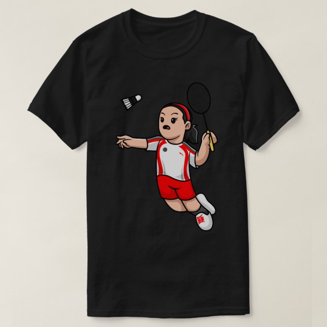 Cute Girl spelar Badminton Tecknad T Shirt (Design framsida)