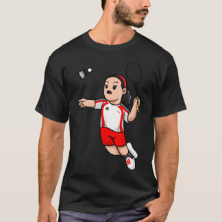 Cute Girl spelar Badminton Tecknad T Shirt