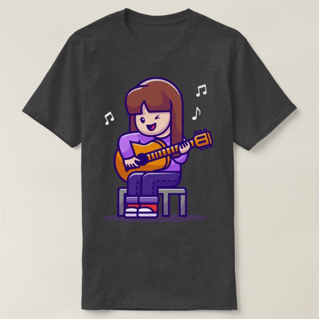 Cute Girl spelar Guitar T Shirt (Design framsida)